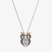 Owl Womens 1/6 CT. T.W. Natural Champagne Diamond 14K Gold Sterling Silver 18 Inch Pendant Necklace