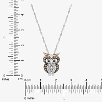 Owl Womens 1/6 CT. T.W. Natural Champagne Diamond 14K Gold Sterling Silver 18 Inch Pendant Necklace