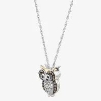 Owl Womens 1/6 CT. T.W. Natural Champagne Diamond 14K Gold Sterling Silver 18 Inch Pendant Necklace