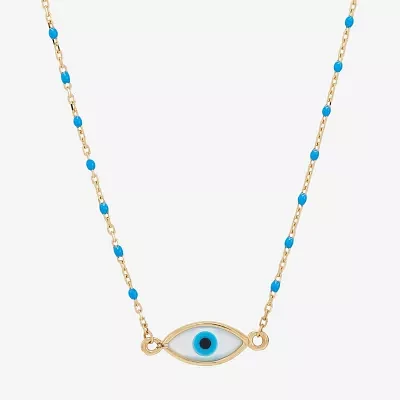 Womens Genuine White Mother Of Pearl 14K Gold Evil Eye 18 Inch Pendant Necklace