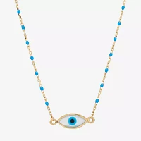 Womens Genuine White Mother Of Pearl 14K Gold Evil Eye 18 Inch Pendant Necklace