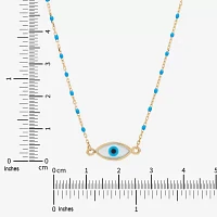 Womens Genuine White Mother Of Pearl 14K Gold Evil Eye 18 Inch Pendant Necklace