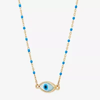 Womens Genuine White Mother Of Pearl 14K Gold Evil Eye 18 Inch Pendant Necklace
