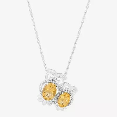 Owl Womens Diamond Accent Genuine Yellow Citrine Sterling Silver 18 Inch Pendant Necklace