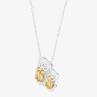 Owl Womens Diamond Accent Genuine Yellow Citrine Sterling Silver 18 Inch Pendant Necklace