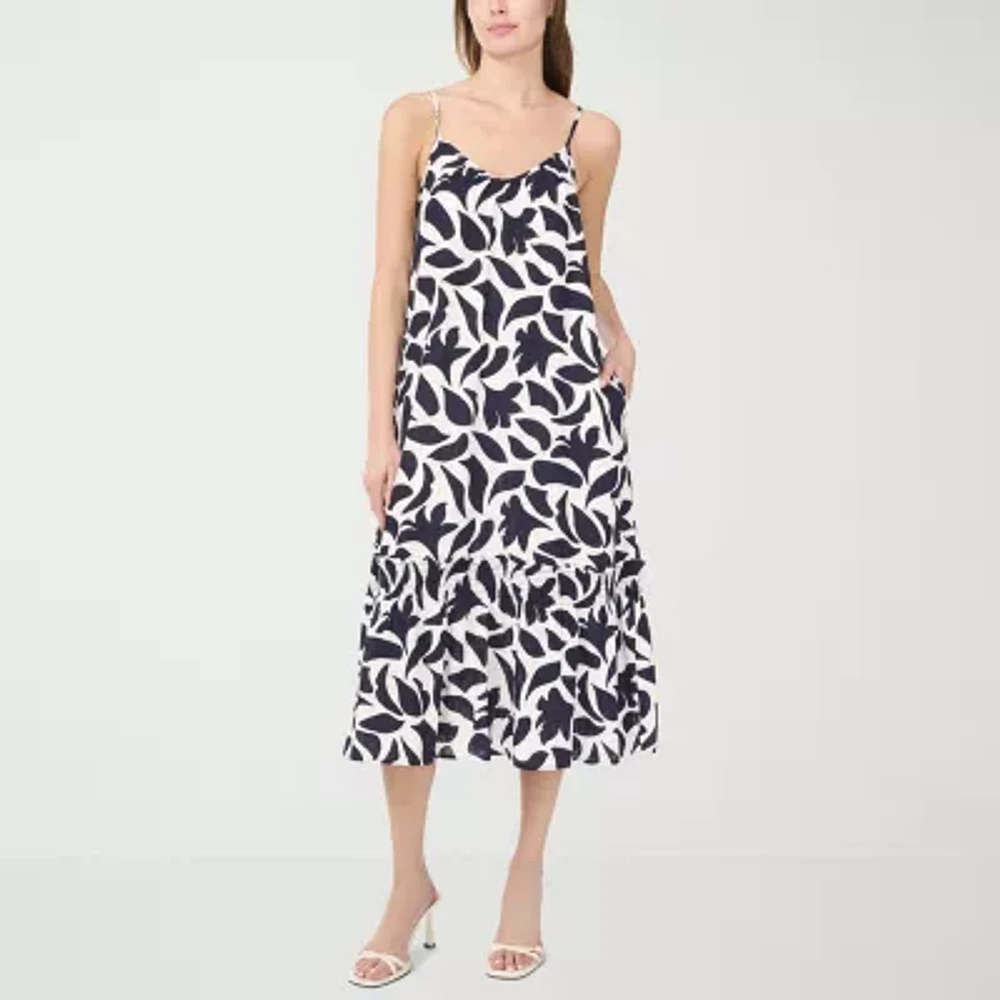 MSK Womens Sleeveless Floral Midi Shift Dress