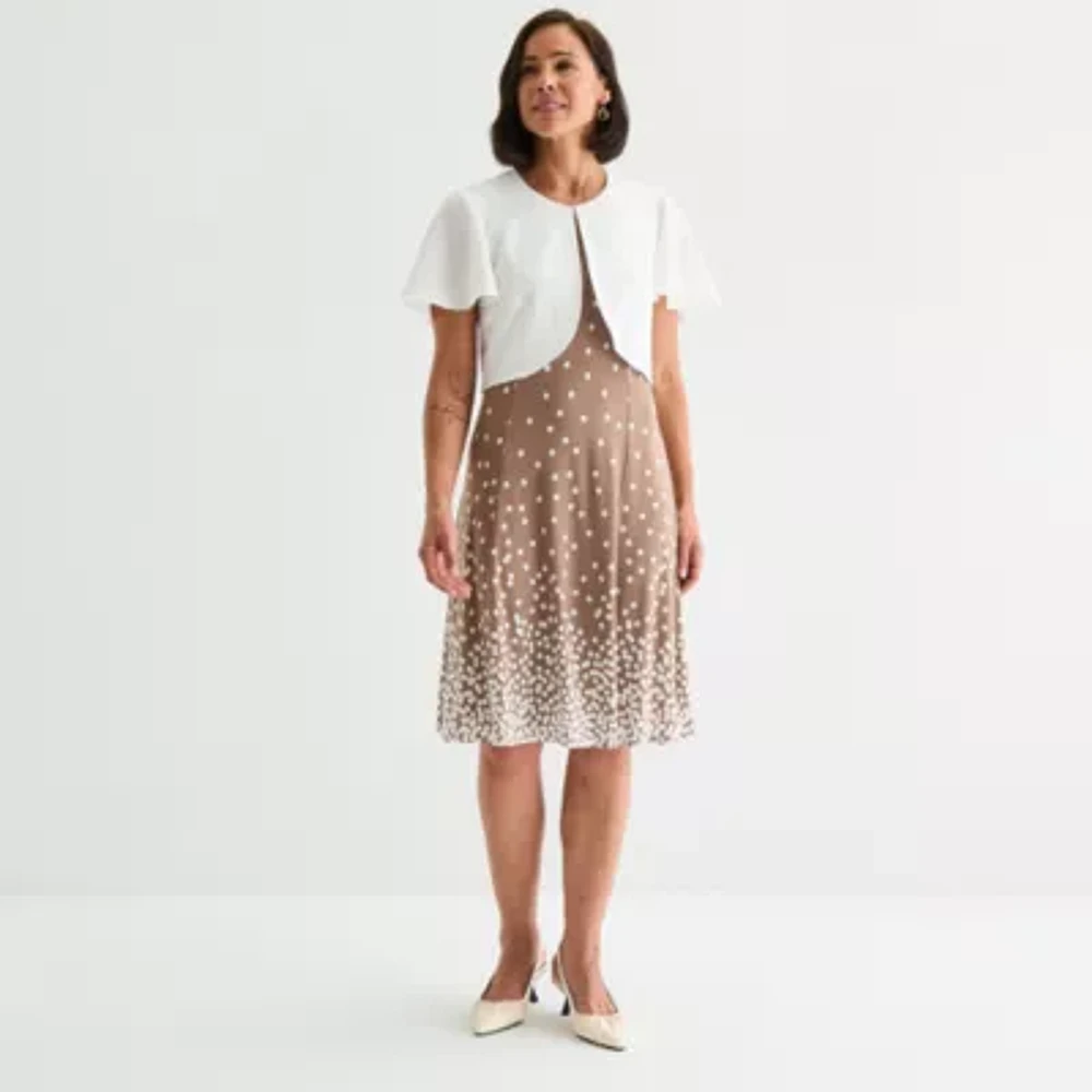 Perceptions Womens Floral Jacket Dress Petite