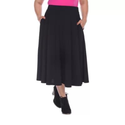 White Mark Tasmin Womens Mid Rise Stretch Fabric Midi Flared Skirt-Plus