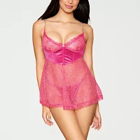 Dream Girl Delicate Corded Eyelash Lace and Stretch Velvet Babydoll G-string Set- 13023