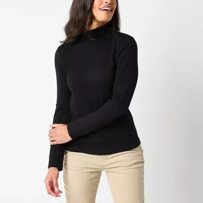 St. John's Bay Womens Mock Neck Long Sleeve T-Shirt