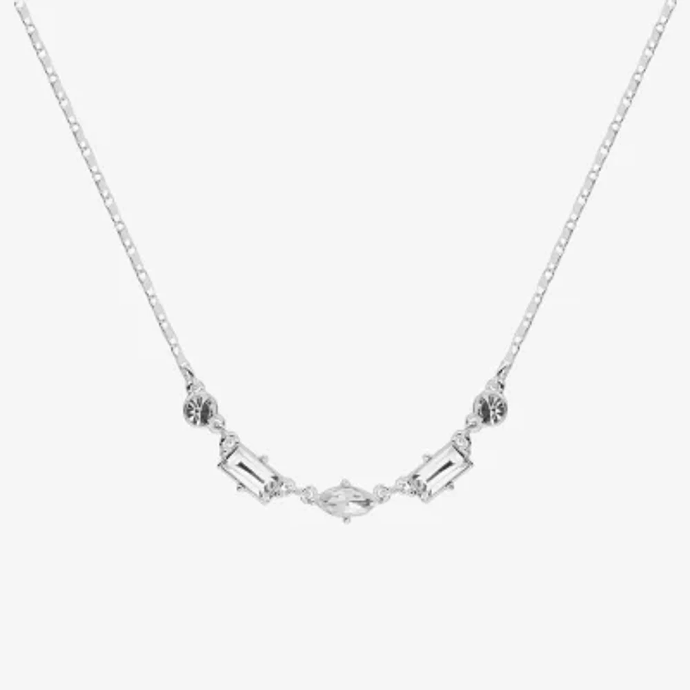 Bijoux Bar Delicates Delicates Silver Tone Glass 16 Inch Link Bar Rectangular Collar Necklace