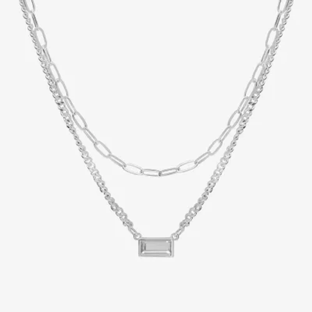 Bijoux Bar Delicates Silver Tone Glass 16 Inch Link Rectangular Strand Necklace