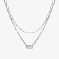 Bijoux Bar Delicates Silver Tone Glass 16 Inch Link Rectangular Strand Necklace