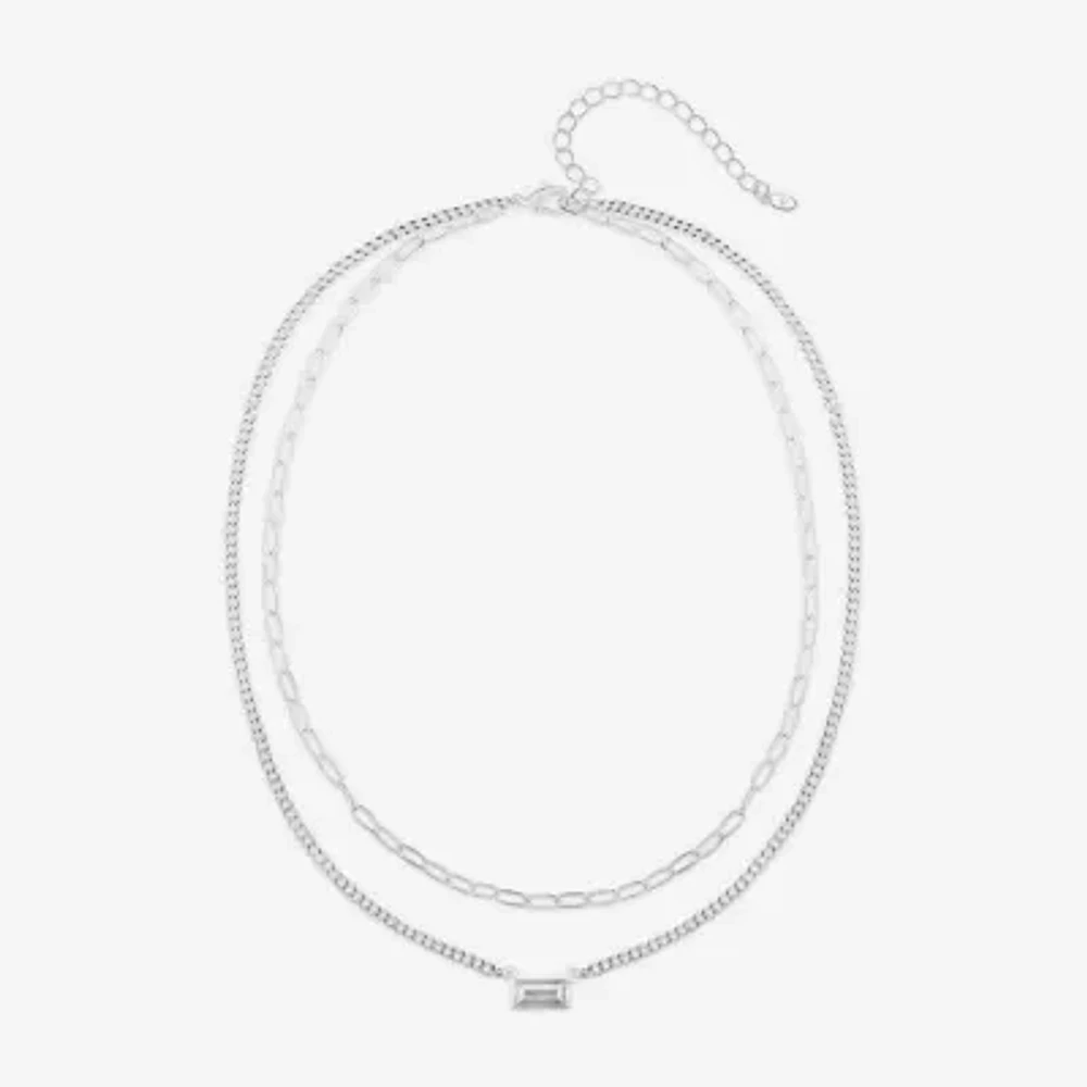 Bijoux Bar Delicates Silver Tone Glass 16 Inch Link Rectangular Strand Necklace