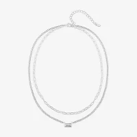 Bijoux Bar Delicates Silver Tone Glass 16 Inch Link Rectangular Strand Necklace