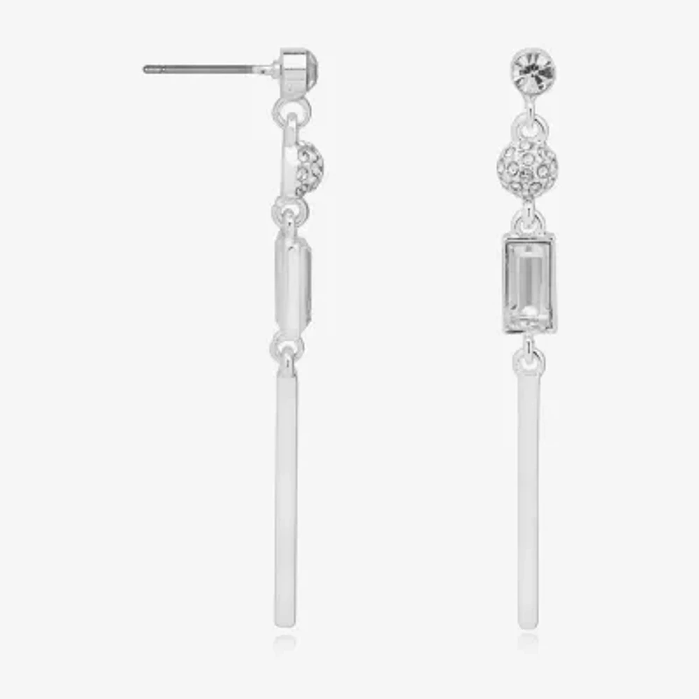 Bijoux Bar Silver Tone Glass Bar Rectangular Drop Earrings