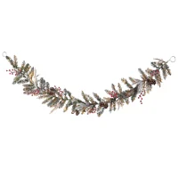 North Pole Trading Co. Flocked Red Berry And Pinecone Led Pre-Lit Flocked Indoor Christmas Garland