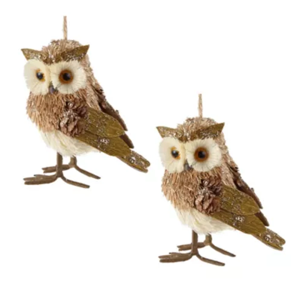 North Pole Trading Co. Sisal Owl Set 2-pc. Christmas Ornament