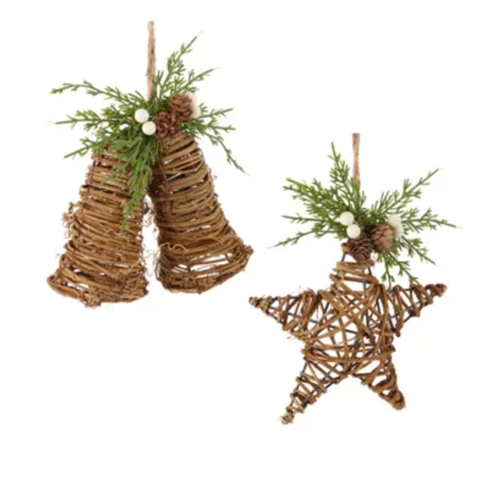 North Pole Trading Co. Twig Star And Bell Set 2-pc. Christmas Ornament