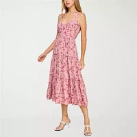 Trixxi Womens Floral Midi Fit + Flare Dress Juniors