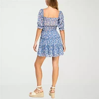 Trixxi Womens Short Sleeve Floral Fit + Flare Dress Juniors