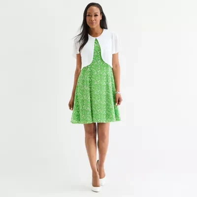 Perceptions Womens Floral Jacket Dress Petite