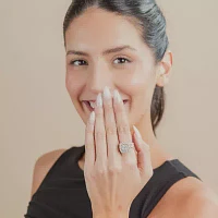 (G/Si2) Womens 4 CT. T.W. Lab Grown White Diamond 10K Gold Cushion Halo Side Stone Cocktail Ring