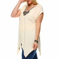 White Mark Plus Grace Womens V Neck Short Sleeve Tunic Top