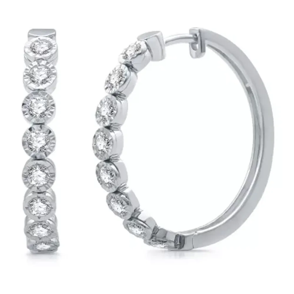 1 CT. T.W. Natural White Diamond 10K White Gold 26.3mm Hoop Earrings