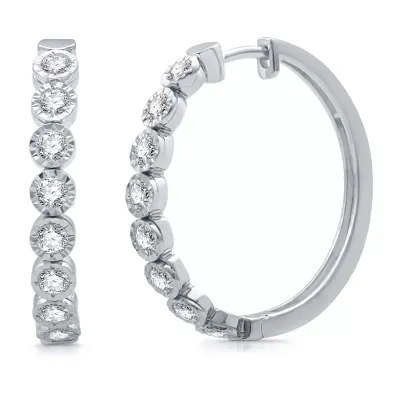 1 CT. T.W. Natural White Diamond 10K White Gold 26.3mm Hoop Earrings