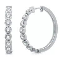 1 CT. T.W. Mined White Diamond 10K White Gold 26.3mm Hoop Earrings