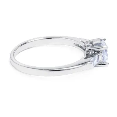 Silver Treasures Cubic Zirconia Sterling 3-Stone Side Stone Engagement Ring