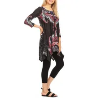White Mark Womens Round Neck 3/4 Sleeve Tunic Top