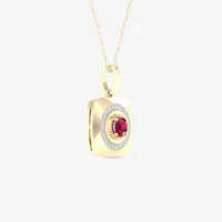 Mens 1/6 CT. T.W. Lead Glass-Filled Red Ruby 10K Gold Square Pendant Necklace