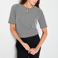 Liz Claiborne Womens Keyhole Neck Short Sleeve Blouse