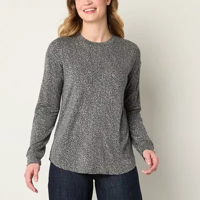 Liz Claiborne Womens Crew Neck Long Sleeve Blouse