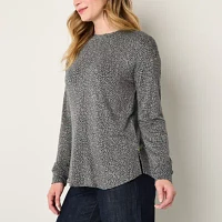 Liz Claiborne Womens Crew Neck Long Sleeve Blouse