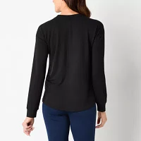 Liz Claiborne Womens Crew Neck Long Sleeve Blouse