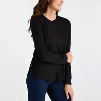 Liz Claiborne Womens Crew Neck Long Sleeve Blouse