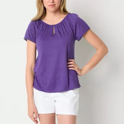 St. John's Bay Womens Keyhole Neck Short Sleeve Blouse