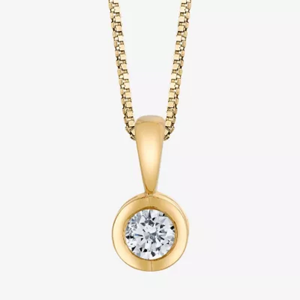 Womens 1/10 CT. Natural White Diamond 14K Gold Round Pendant Necklace