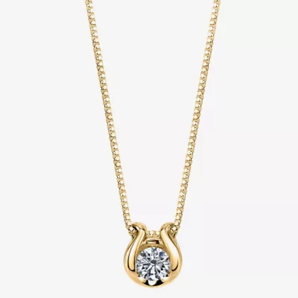 Womens 1/8 CT. Natural White Diamond 14K Gold Circle Pendant Necklace