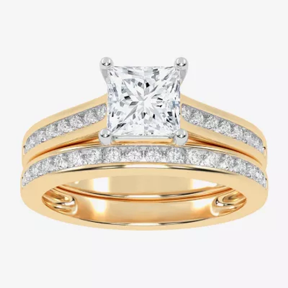 (G / Vs2-Si1) Womens 1 1/2 CT. T.W. Lab Grown White Diamond 10K Gold Side Stone Bridal Set