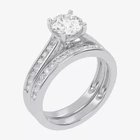 (G / Vs2-Si1) Womens 1 1/2 CT. T.W. Lab Grown White Diamond 10K Gold Round Side Stone Bridal Set