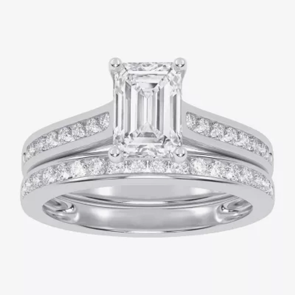 (G / Vs2-Si1) Womens 1 1/2 CT. T.W. Lab Grown White Diamond 10K Gold Side Stone Bridal Set