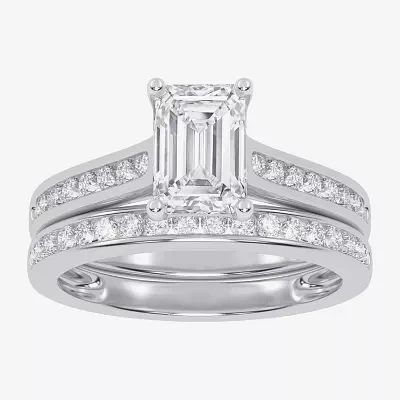 (G / Vs2-Si1) Womens 1 1/2 CT. T.W. Lab Grown White Diamond 10K Gold Side Stone Bridal Set
