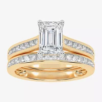 (G / Vs2-Si1) Womens 1 1/2 CT. T.W. Lab Grown White Diamond 10K Gold Side Stone Bridal Set