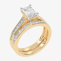 (G / Vs2-Si1) Womens 1 1/2 CT. T.W. Lab Grown White Diamond 10K Gold Side Stone Bridal Set