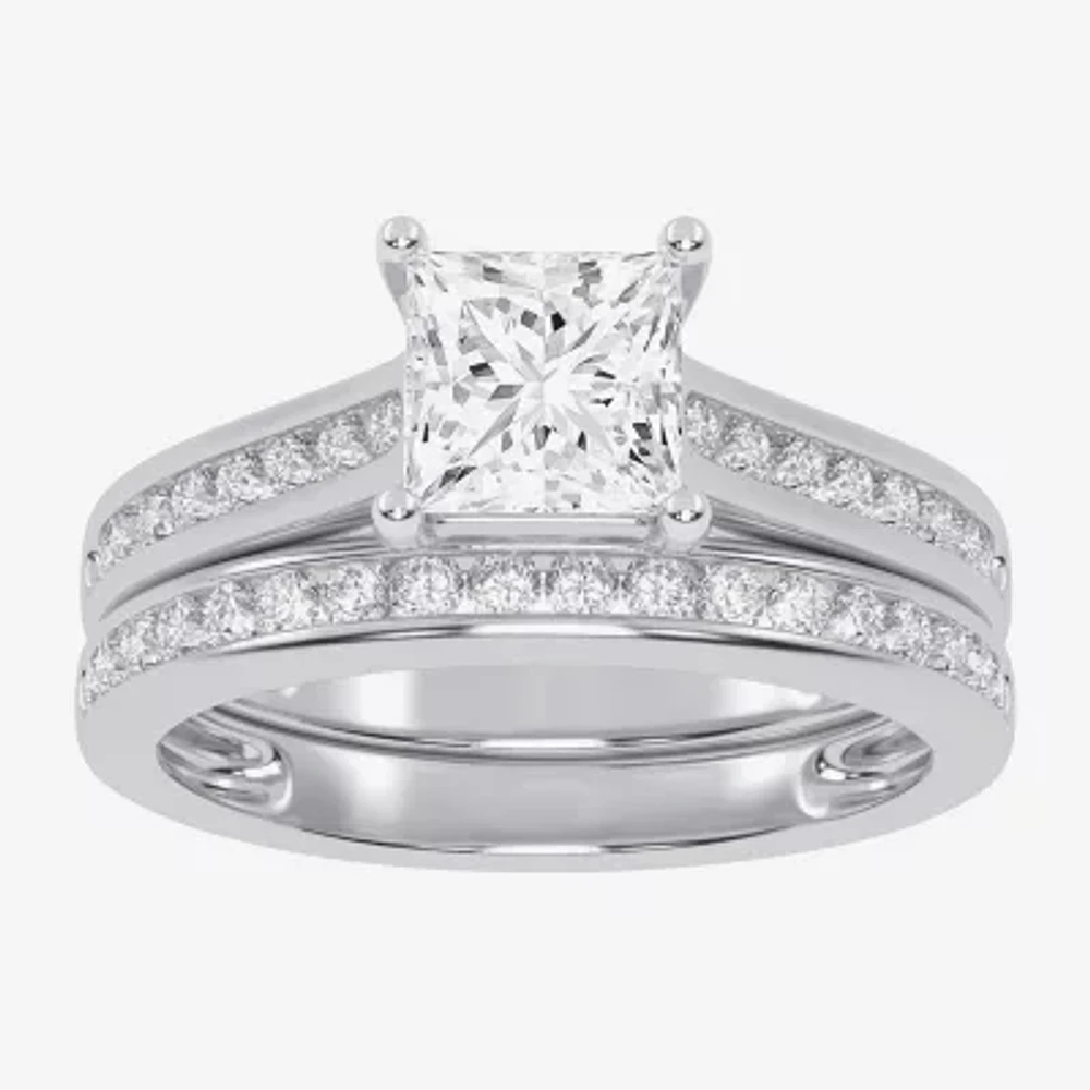 (G / Vs2-Si1) Womens 1 1/2 CT. T.W. Lab Grown White Diamond 10K Gold Side Stone Bridal Set