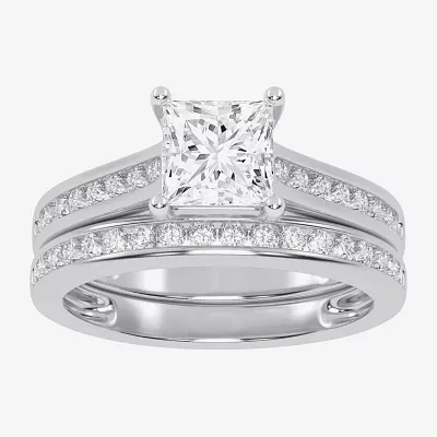(G / Vs2-Si1) Womens 1 1/2 CT. T.W. Lab Grown White Diamond 10K Gold Side Stone Bridal Set